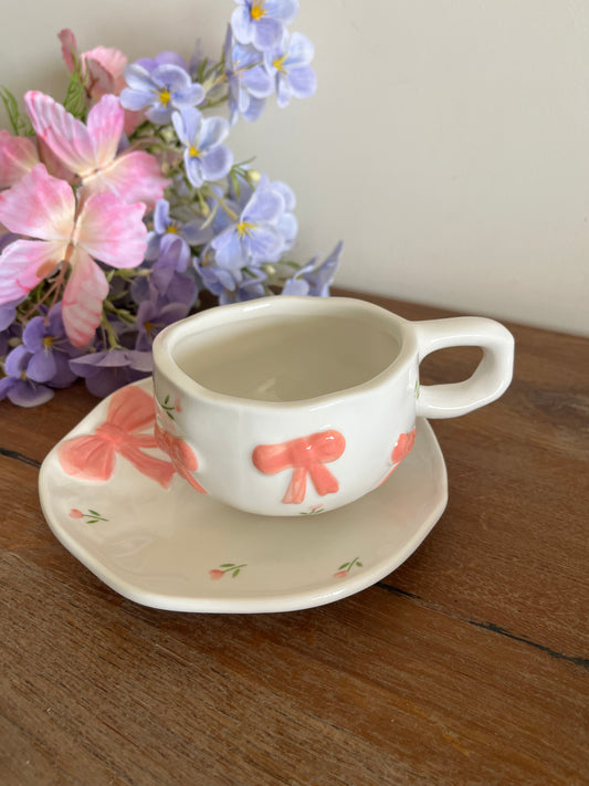 Handmade Bow Mug with Plate