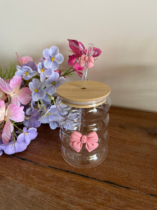 Colorful Bow Glass Straw Cup