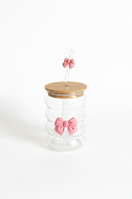 Colorful Bow Glass Straw Cup