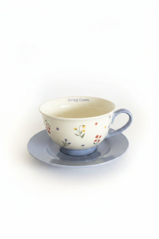 Colorful flowers mug with saucer