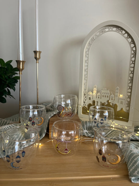Ramadan Set of 6 Double Glass Coffee Cups