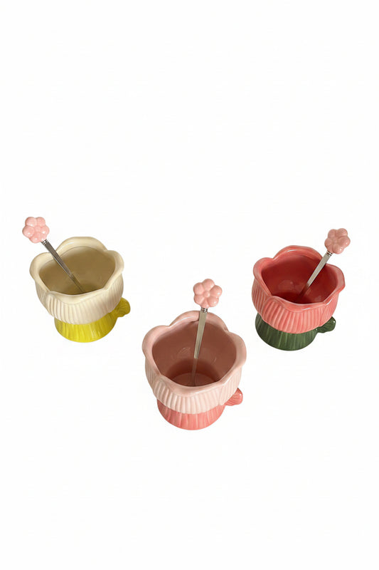Colorful Shiny Flower Mug/ Cup with Flower Spoon
