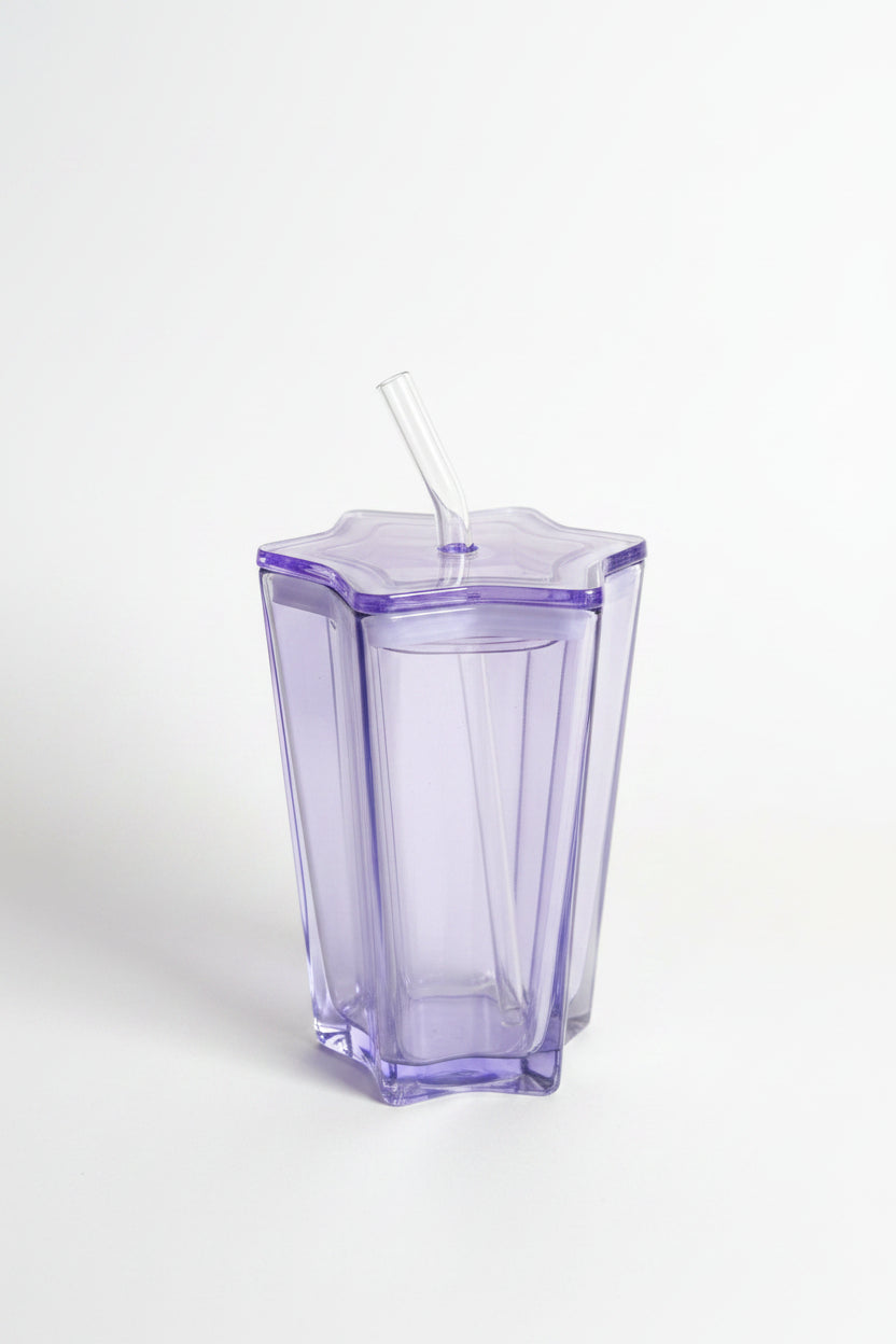 Purple Star Glass Straw Cup