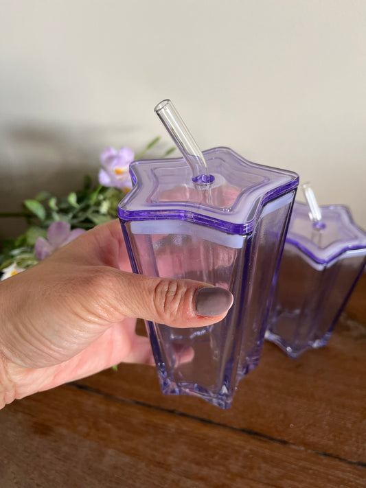 Purple Star Glass Straw Cup