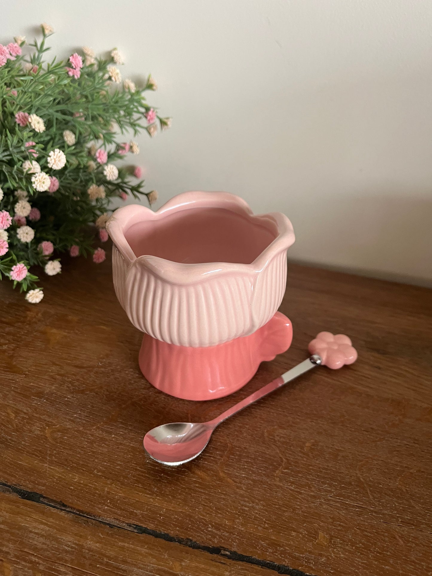 Colorful Shiny Flower Mug/ Cup with Flower Spoon