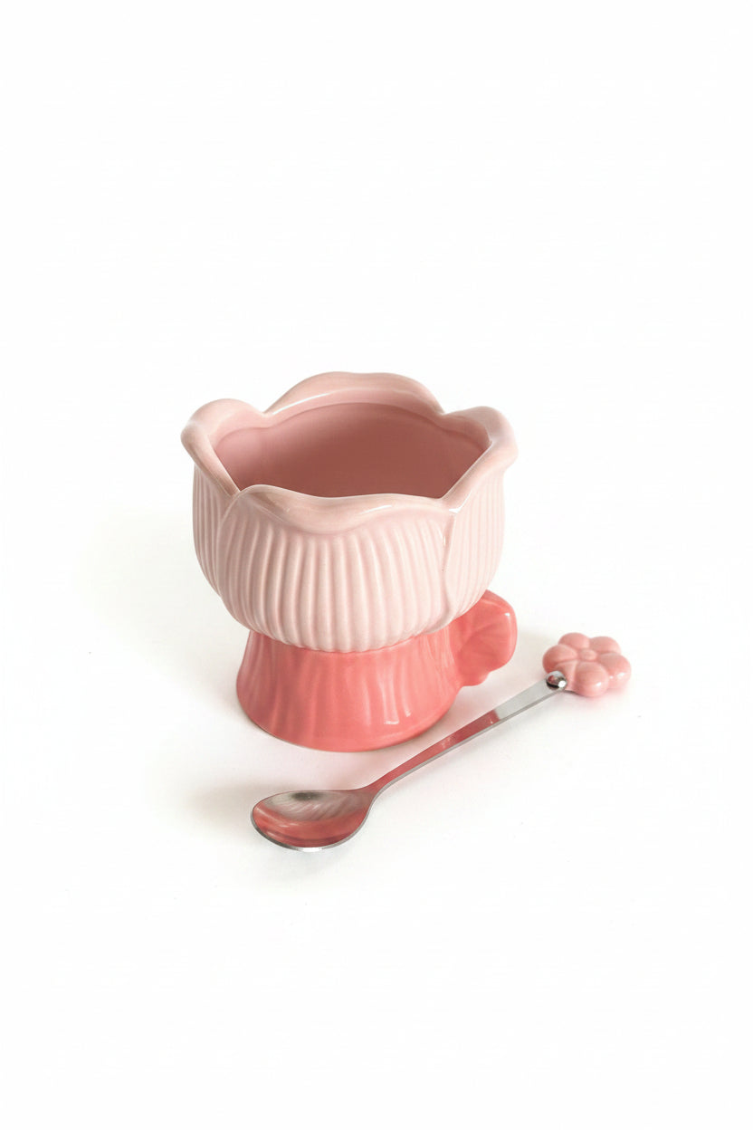 Colorful Shiny Flower Mug/ Cup with Flower Spoon