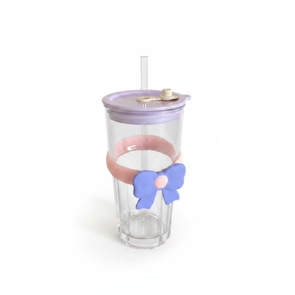 Bow Straw Glass Cup