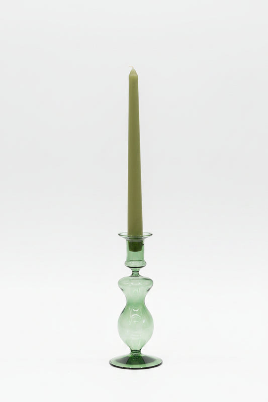 Glass Candle holder - Olive Green