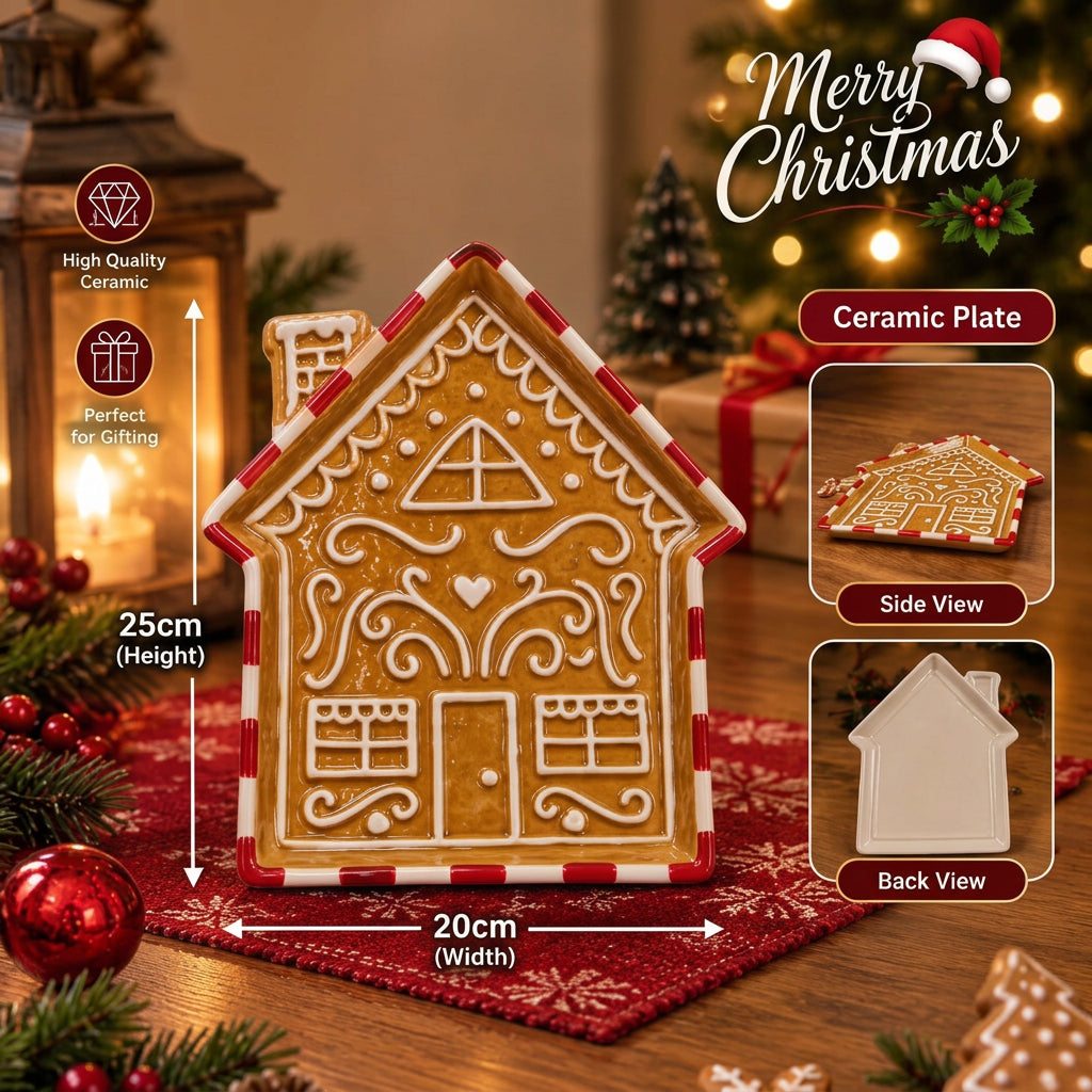 Christmas Ceramic Gingerbread House Plate