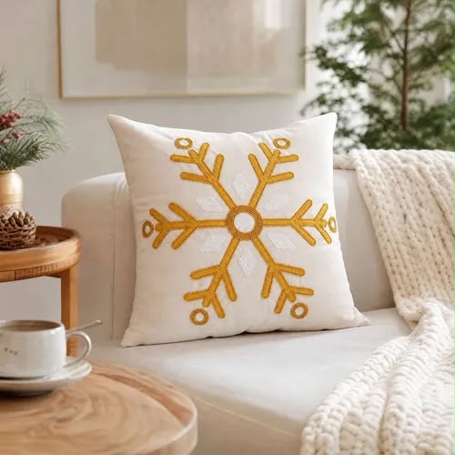 Christmas Embroidered Snowflake Cushion Cover