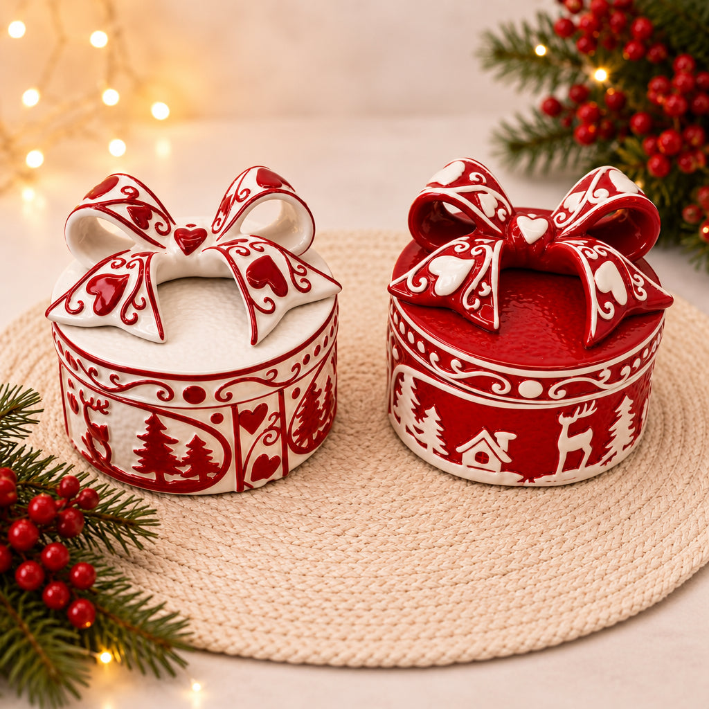 Christmas Bow Ceramic Jar