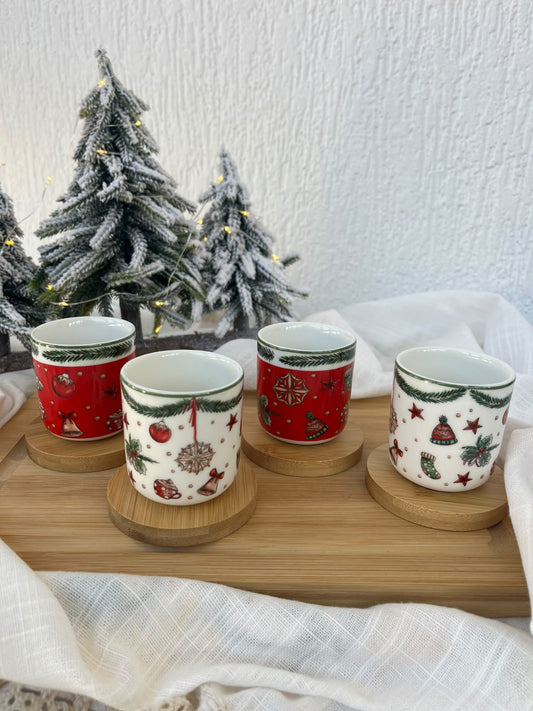 Christmas Espresso Cups & Coasters Set Of 4