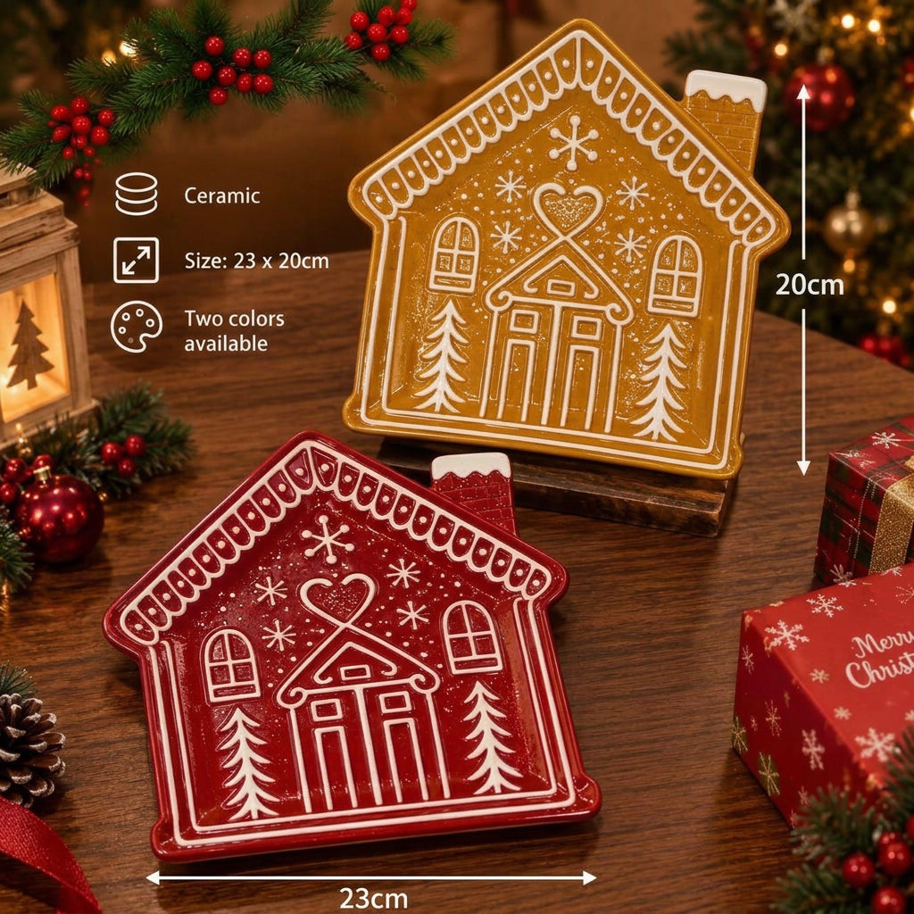 Christmas Ceramic Gingerbread House Plates