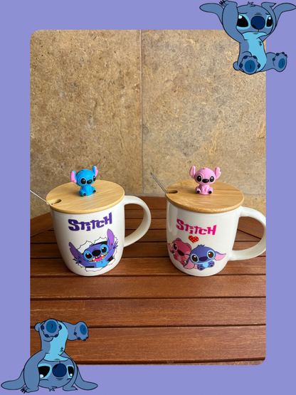 Stitch Ceramic Mug with 3D Cover & Spoon