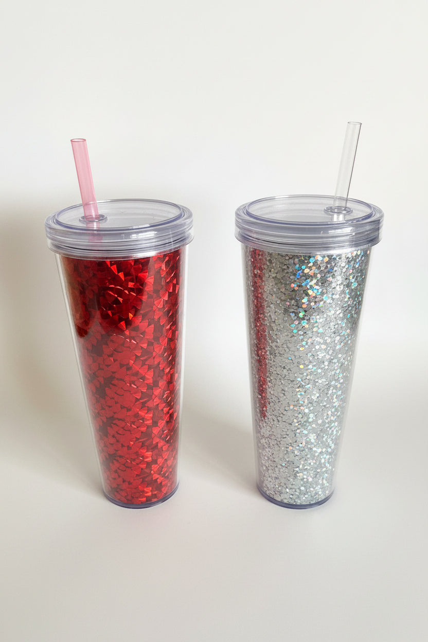 Double wall plastic straw cup 750ml