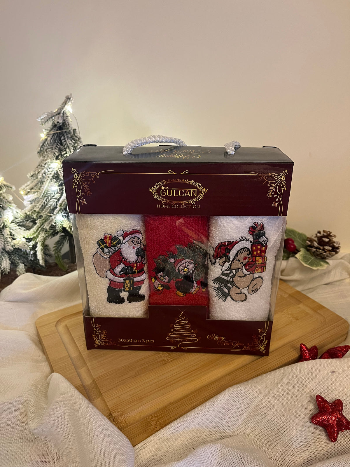 Christmas Small Embroidered Towels Set of 3