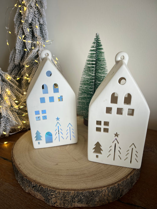 Christmas White House with multicolor lights