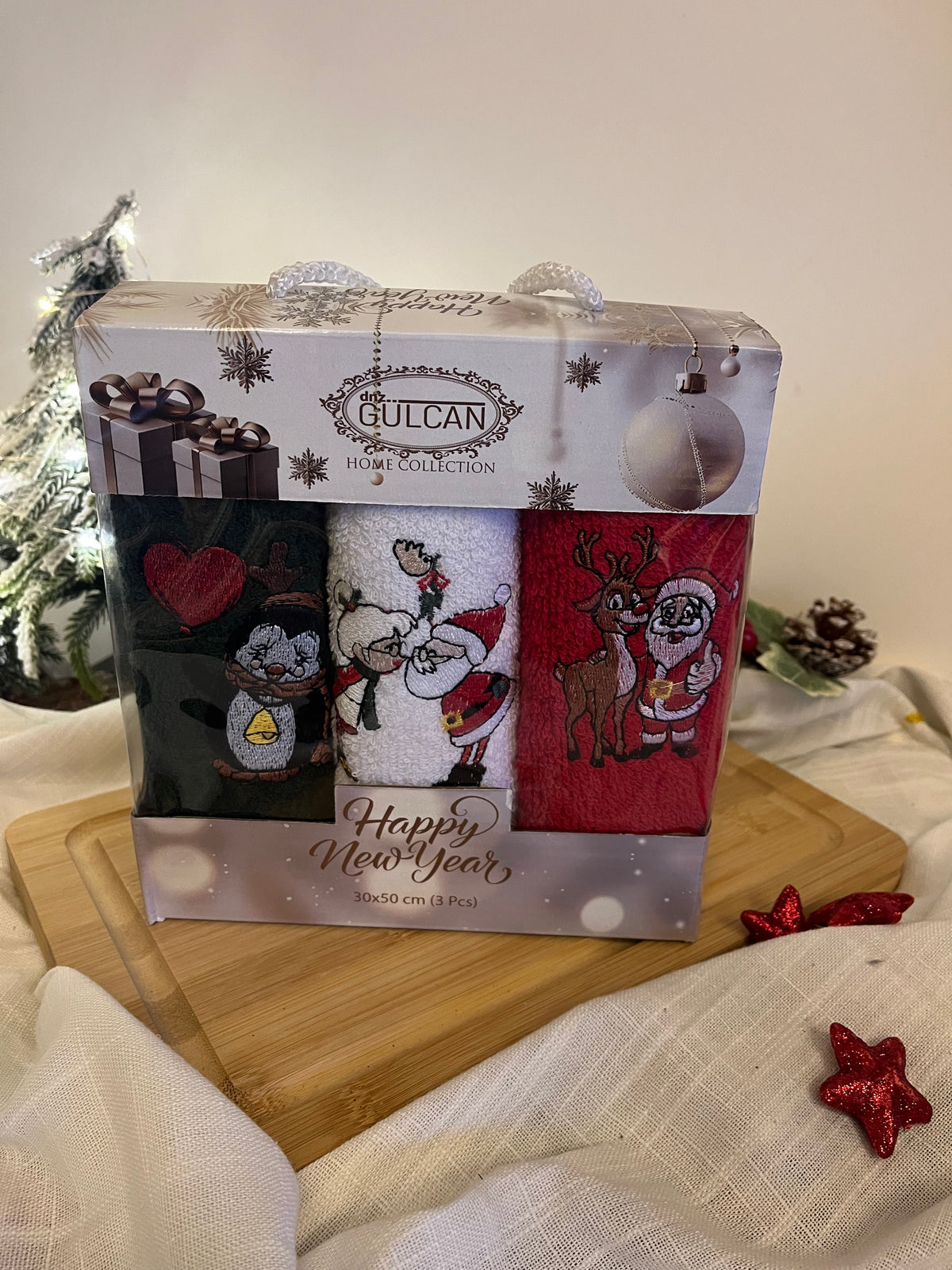 Christmas Small Embroidered Towels Set of 3