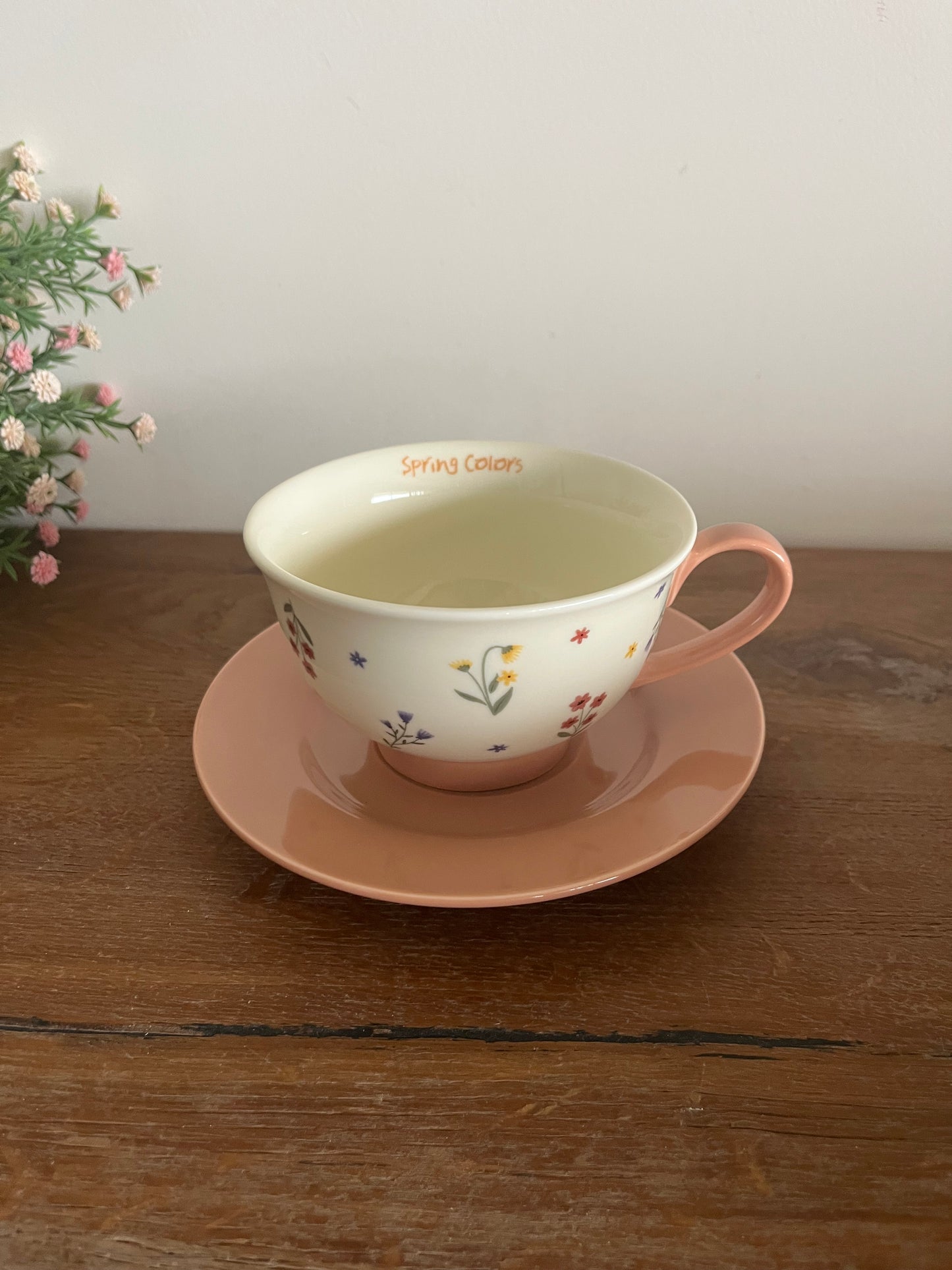 Colorful flowers mug with saucer