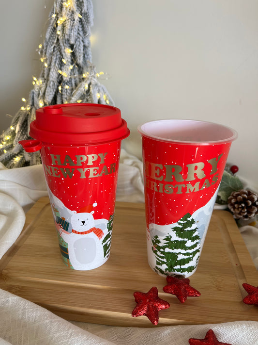 Christmas Plastic Cup with Cover