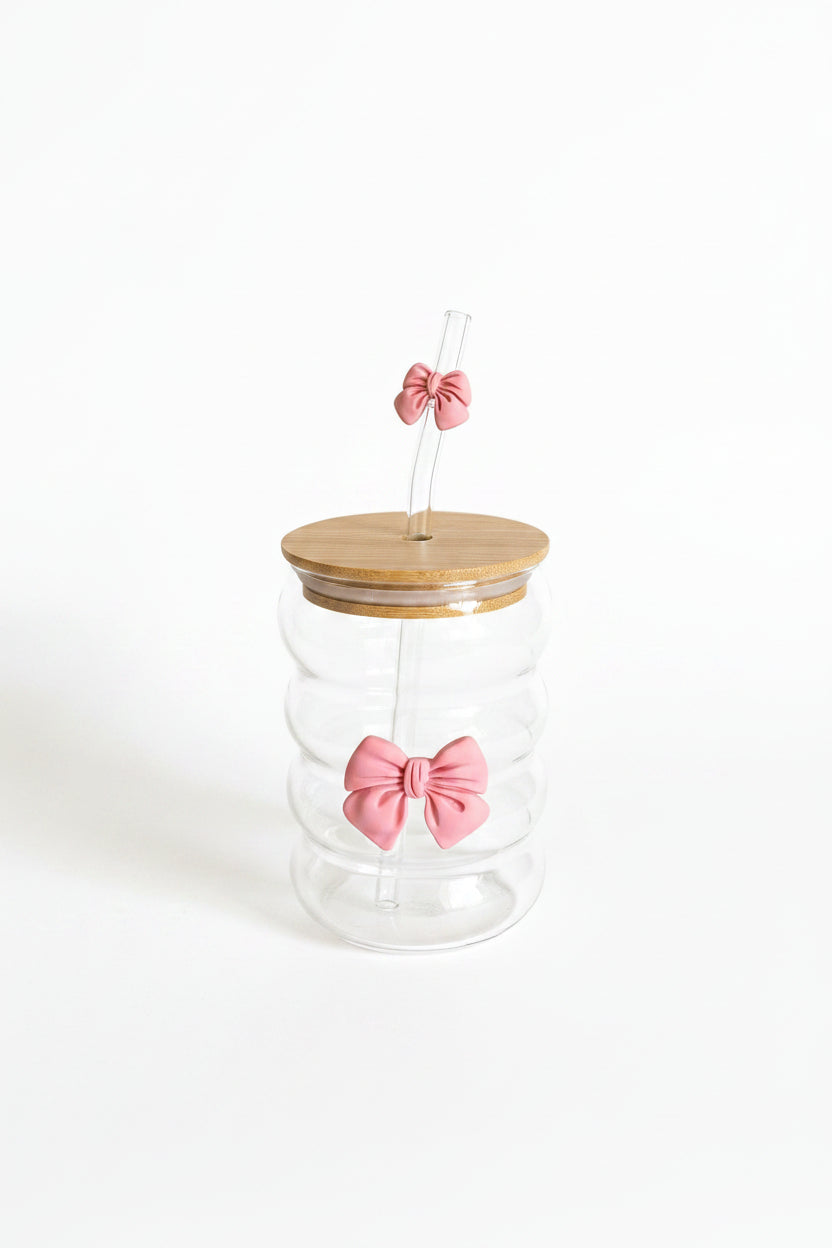 Colorful Bow Glass Straw Cup