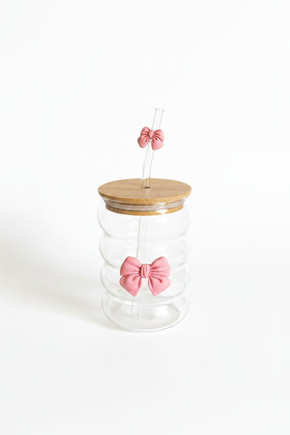Colorful Bow Glass Straw Cup