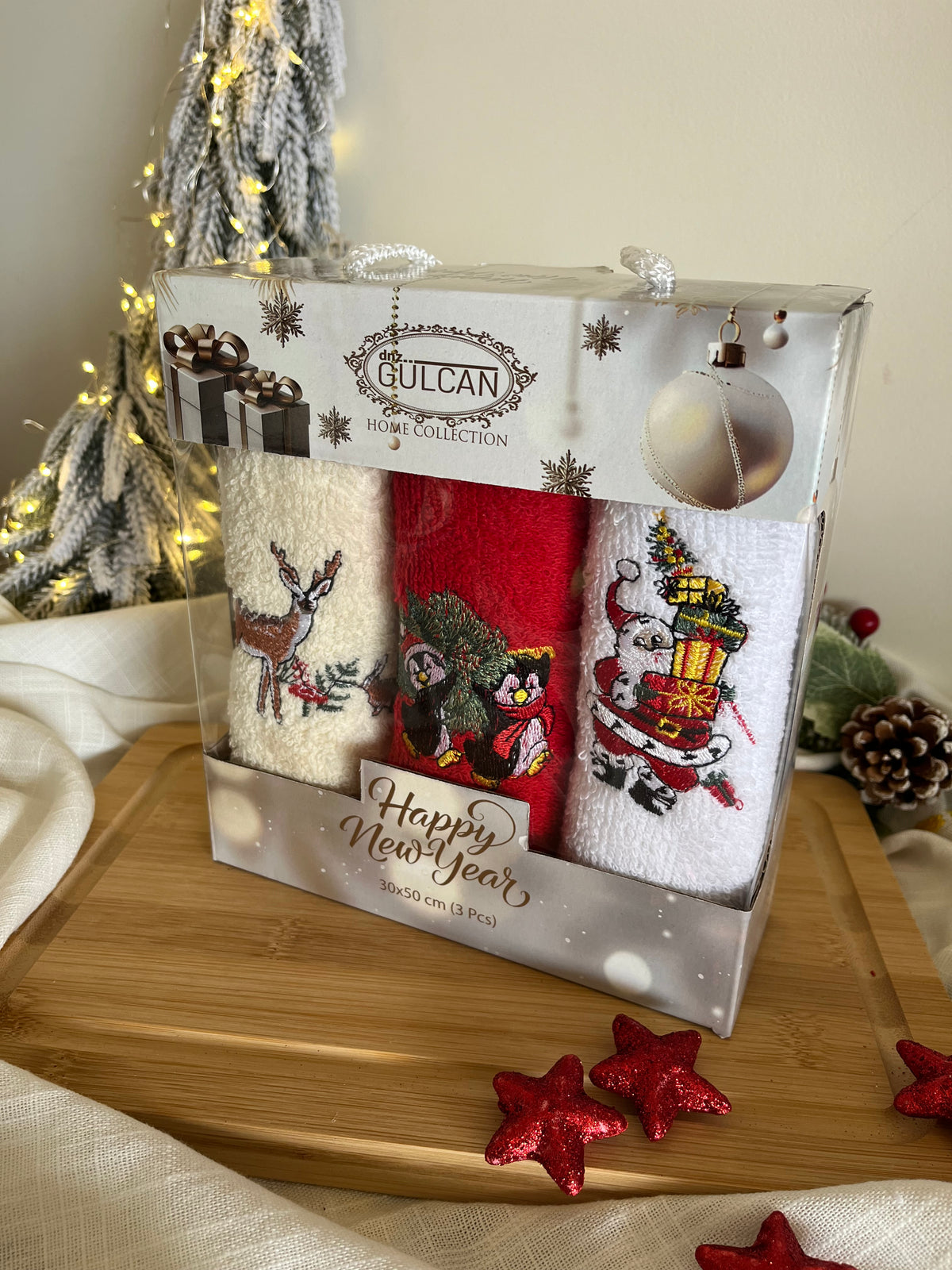 Christmas Small Embroidered Towels Set of 3