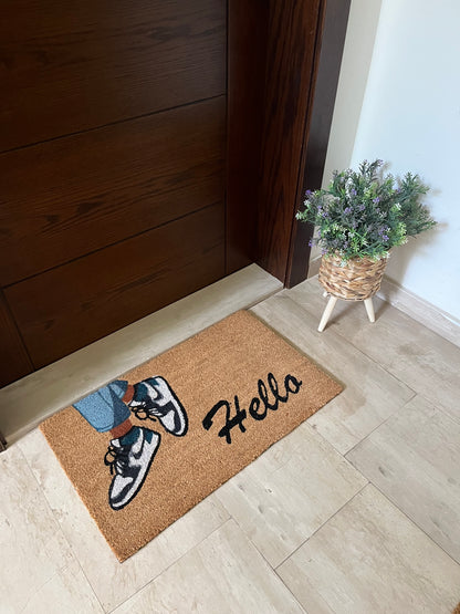 “Hello” Blue shoes Doormat