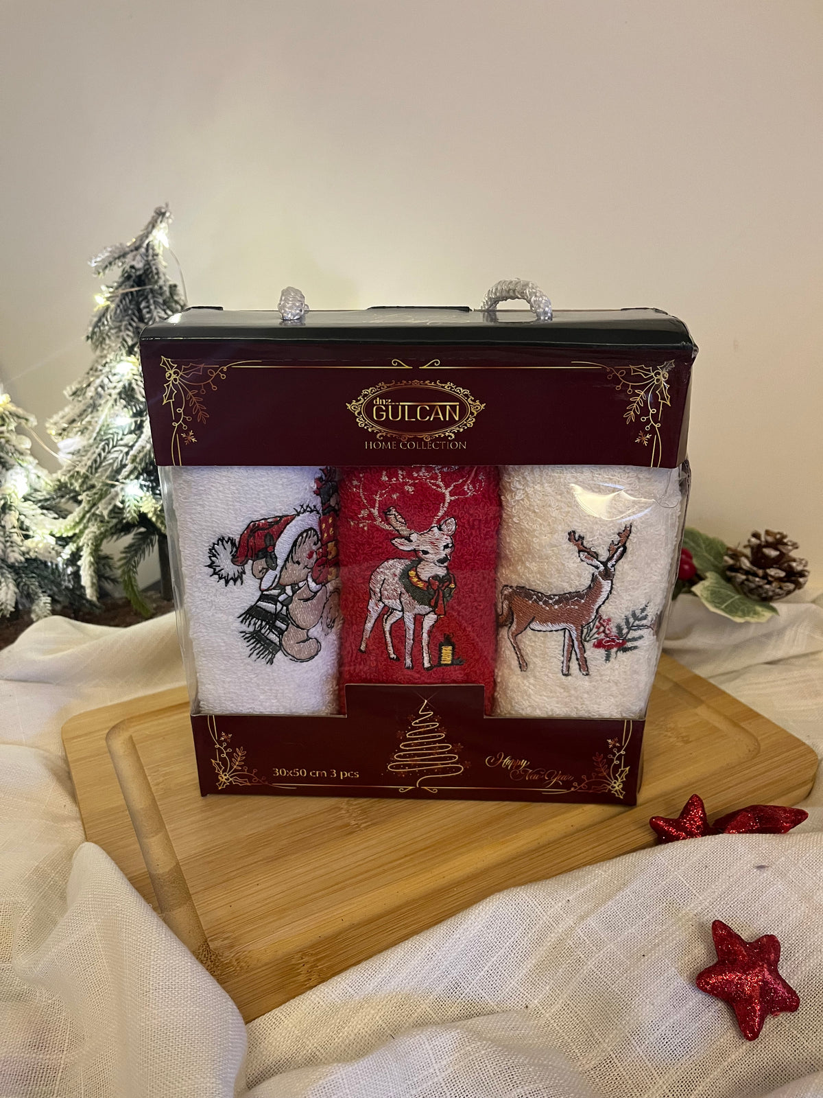 Christmas Small Embroidered Towels Set of 3