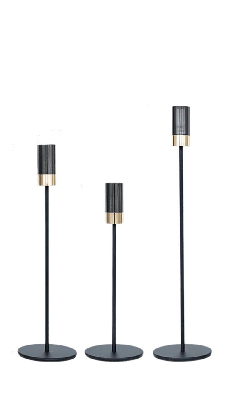 Shiny Black & Gold Candle Holder Set of 3