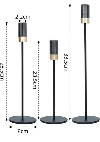 Shiny Black & Gold Candle Holder Set of 3