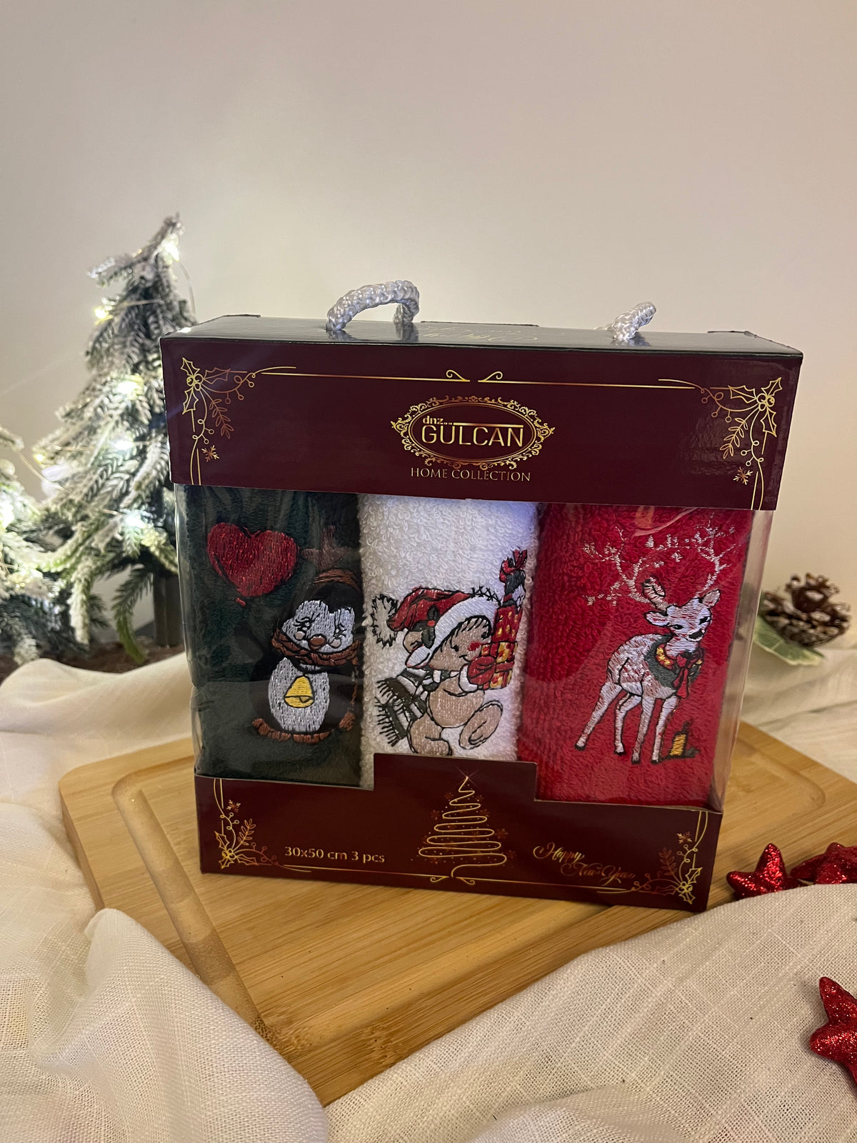 Christmas Small Embroidered Towels Set of 3