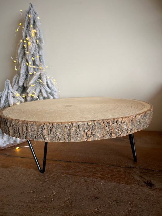 Wooden Tray with Metal Stand