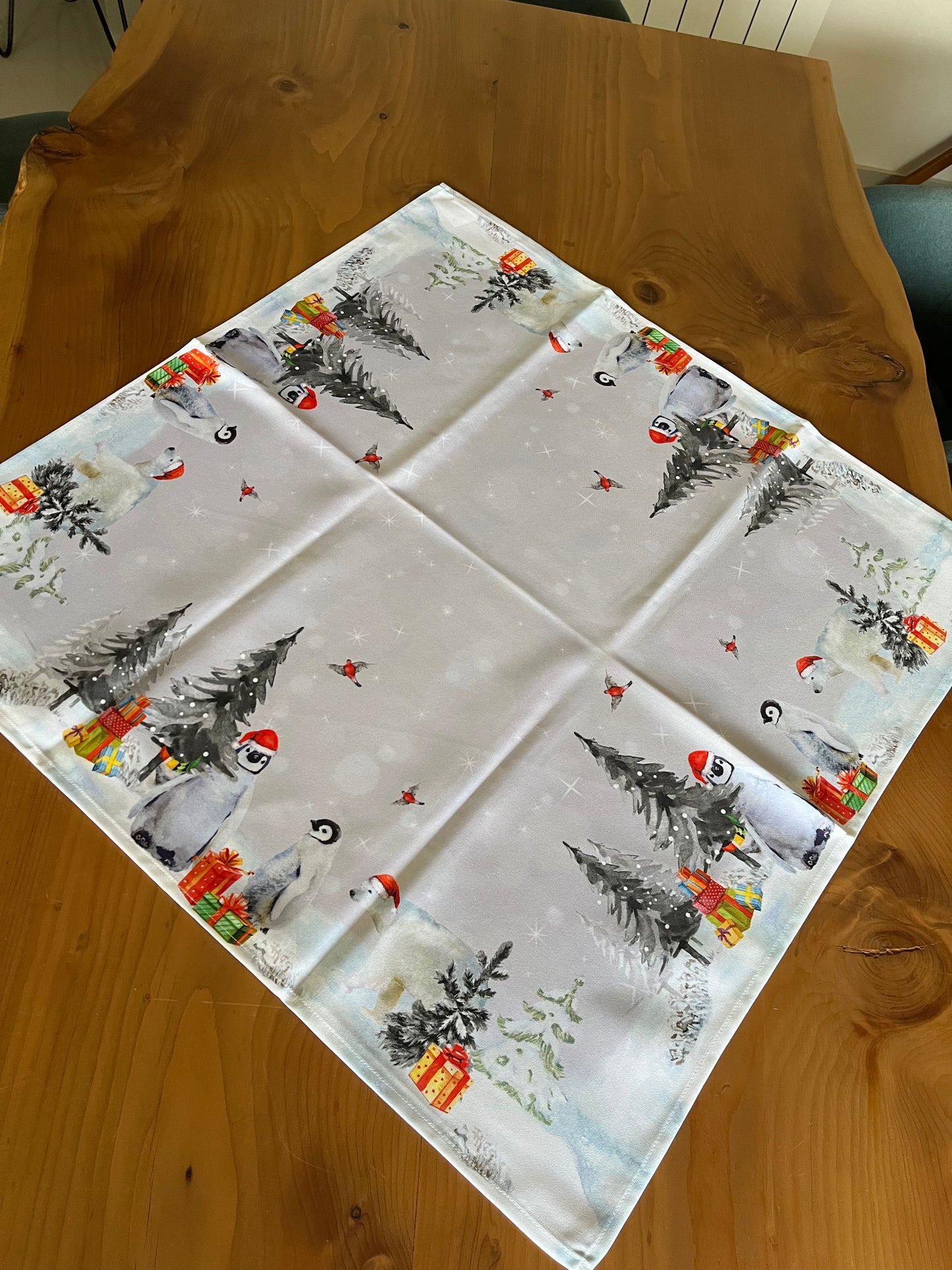 Christmas Penguins on Ice Table Cloth