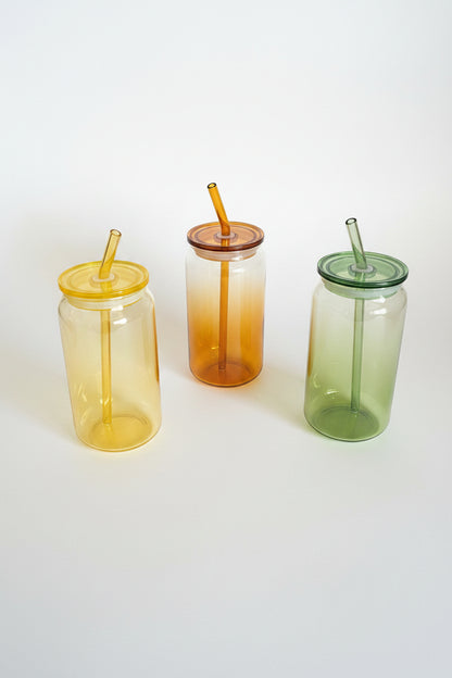 Colorful Straw Glass Cup