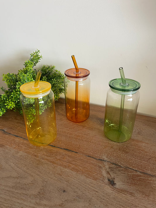 Colorful Straw Glass Cup