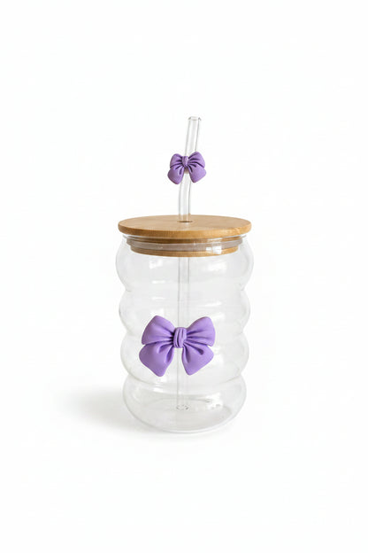 Colorful Bow Glass Straw Cup