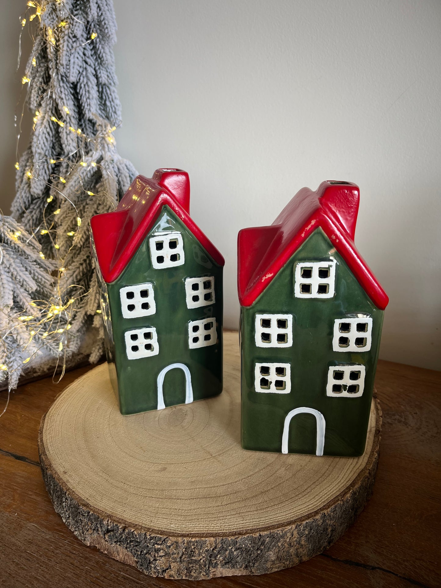 Christmas Green & Red House with lights