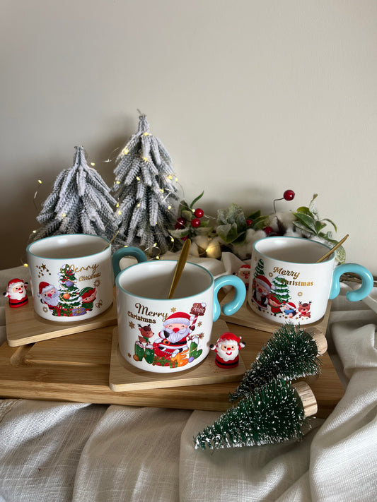 Christmas Ceramic Mug with Coaster & Spoon