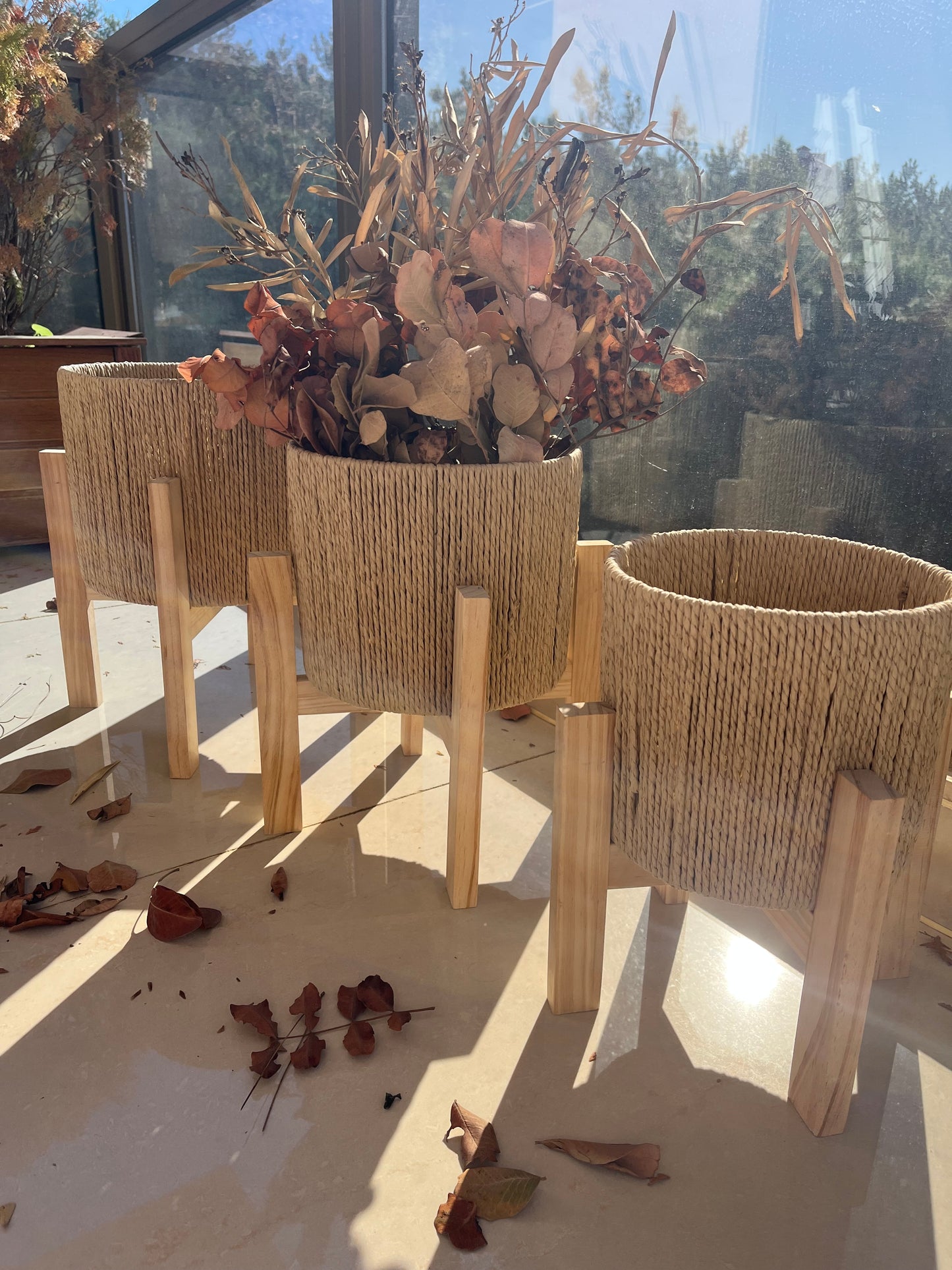 Rattan Baskets with Wood Stand