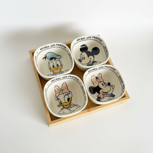 Disney Set of 4 Ceramic Bowls with wood tray