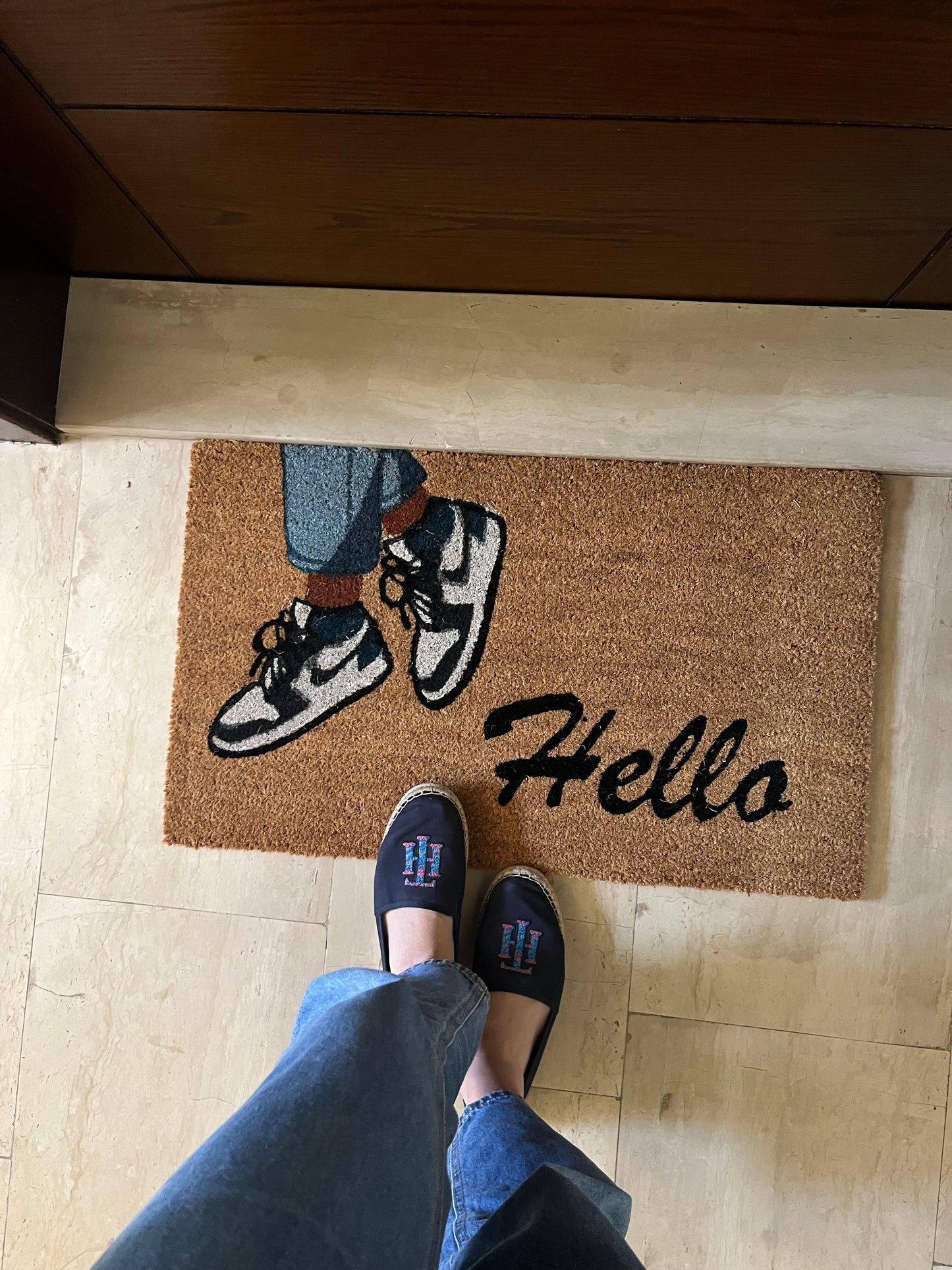 “Hello” Blue shoes Doormat