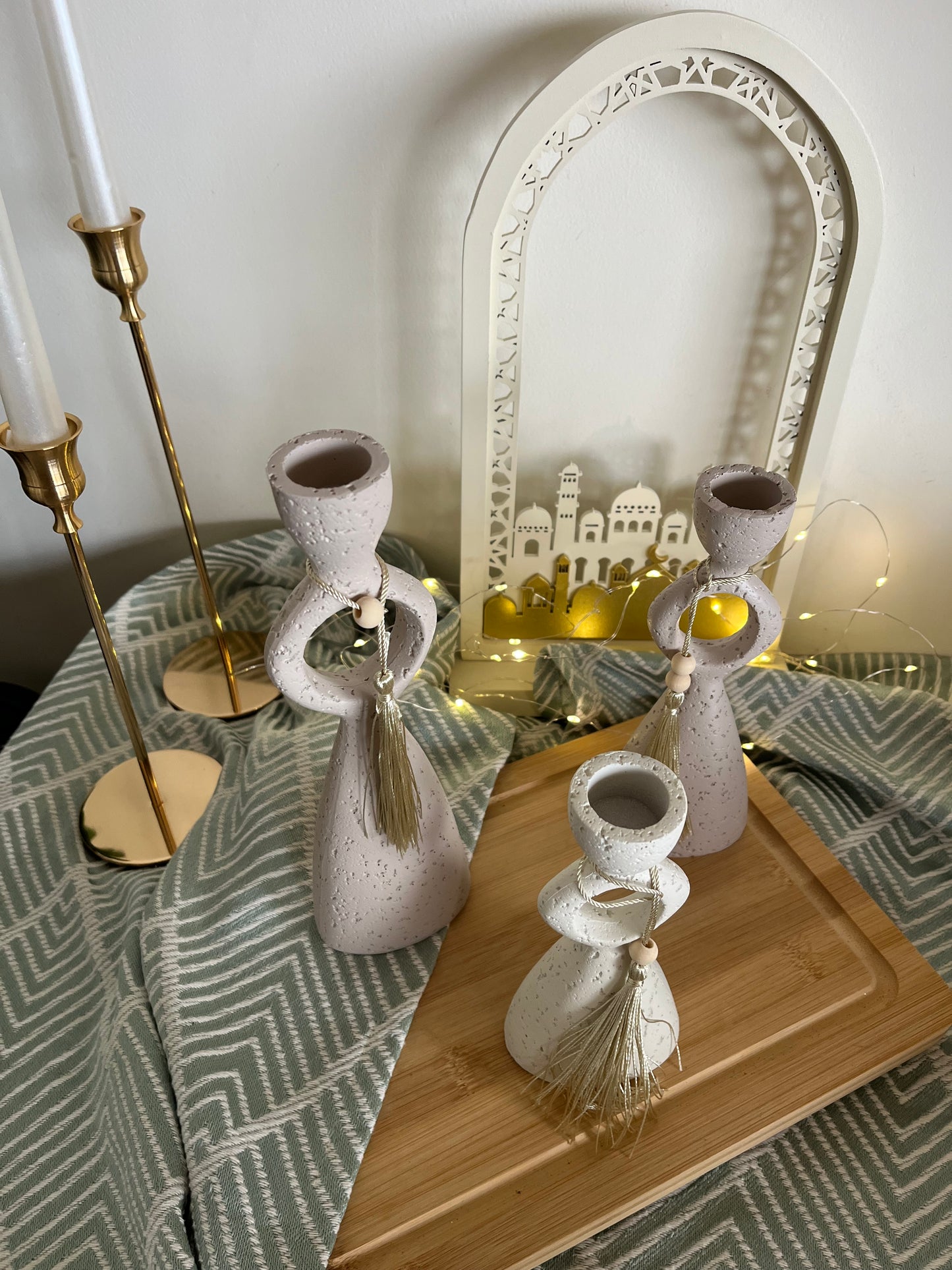Stone Greige & Beige Candle Holder Set