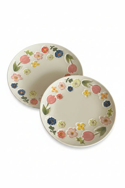 Colorful Flowers Round Plate