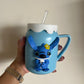 Stitch Ceramic Mug with Silicone cover and glass straw