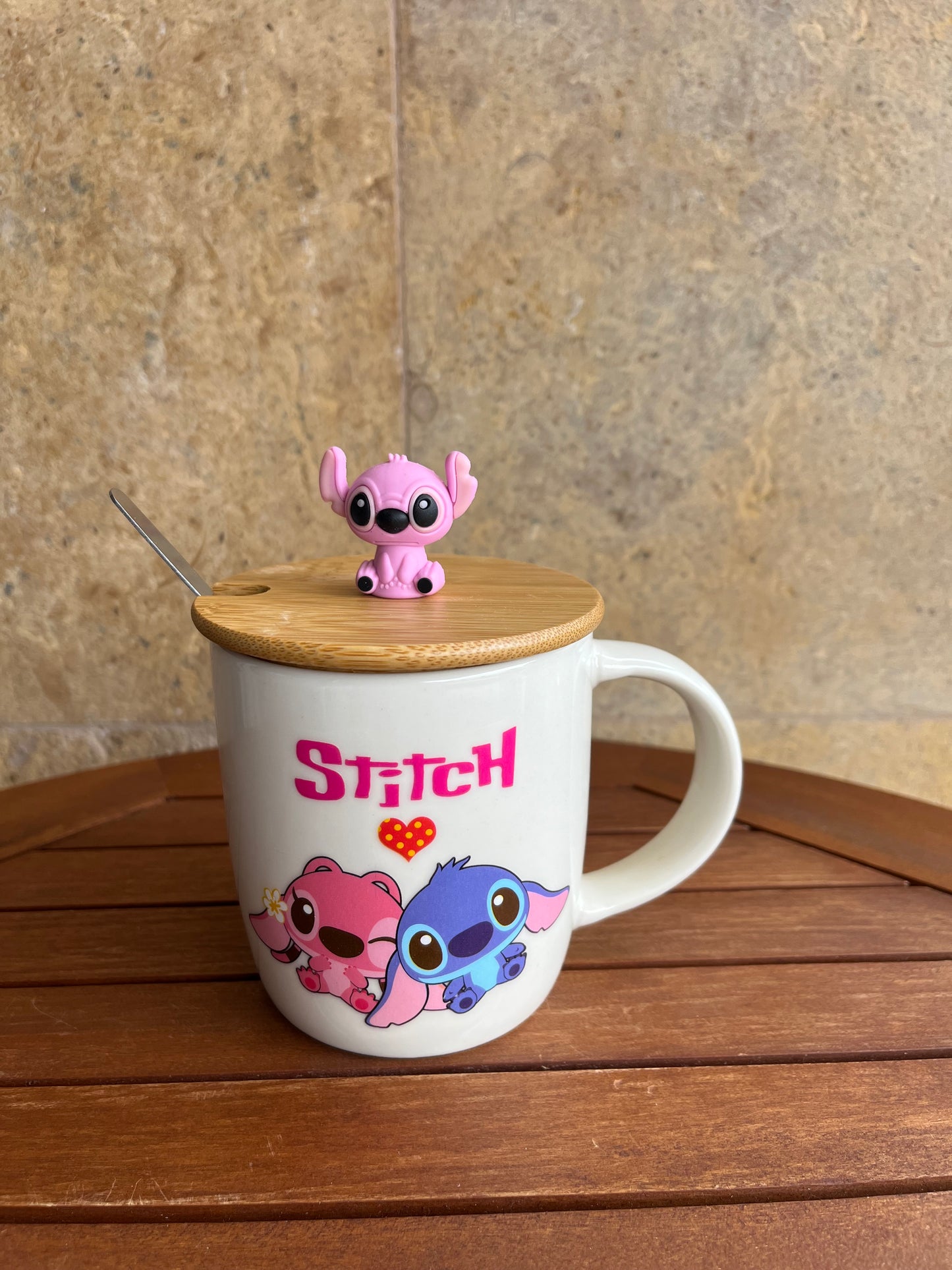 Stitch Ceramic Mug with 3D Cover & Spoon