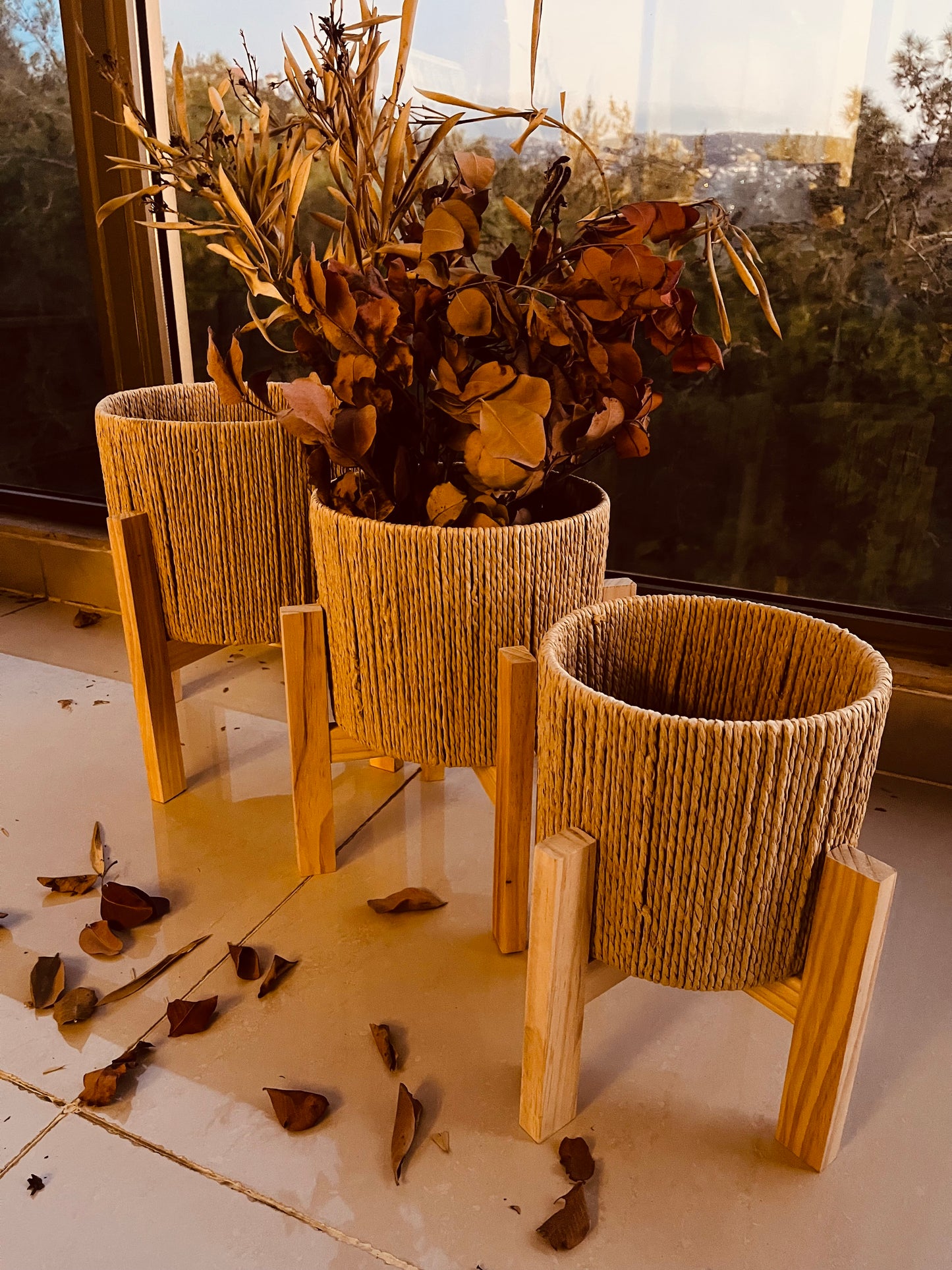Rattan Baskets with Wood Stand