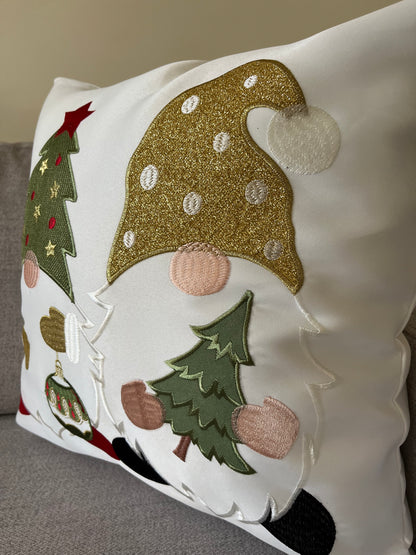 Christmas Gnomes White Cushion Cover 45x45cm
