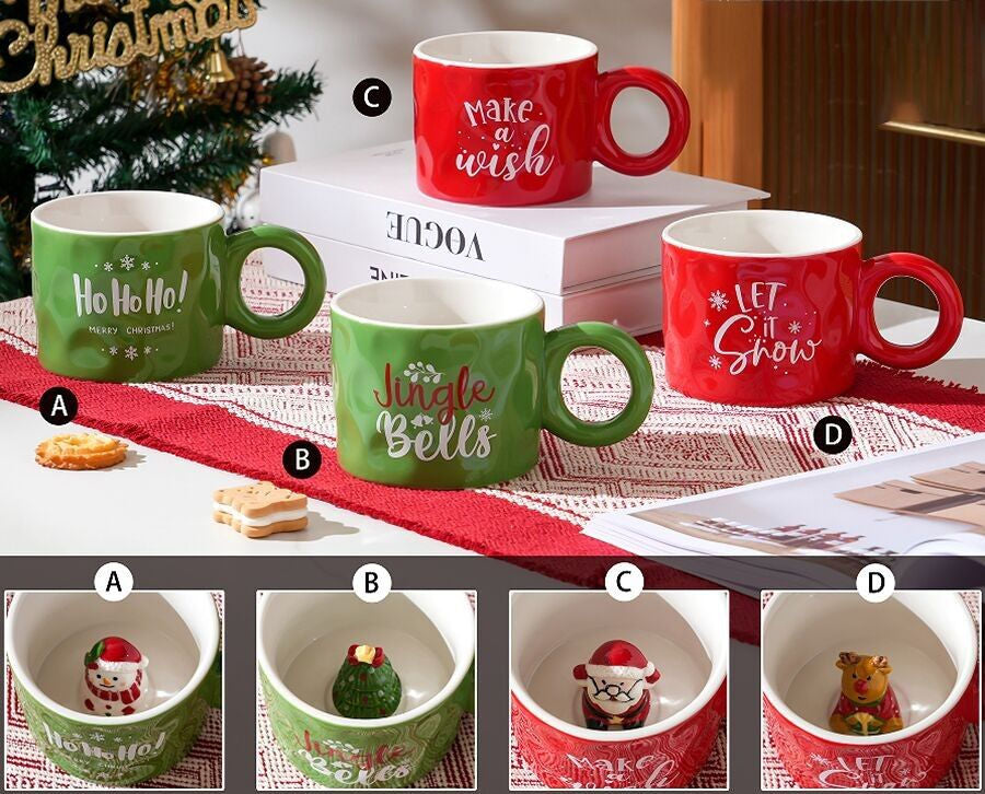 Christmas Mugs With 3D Miniature Figurines
