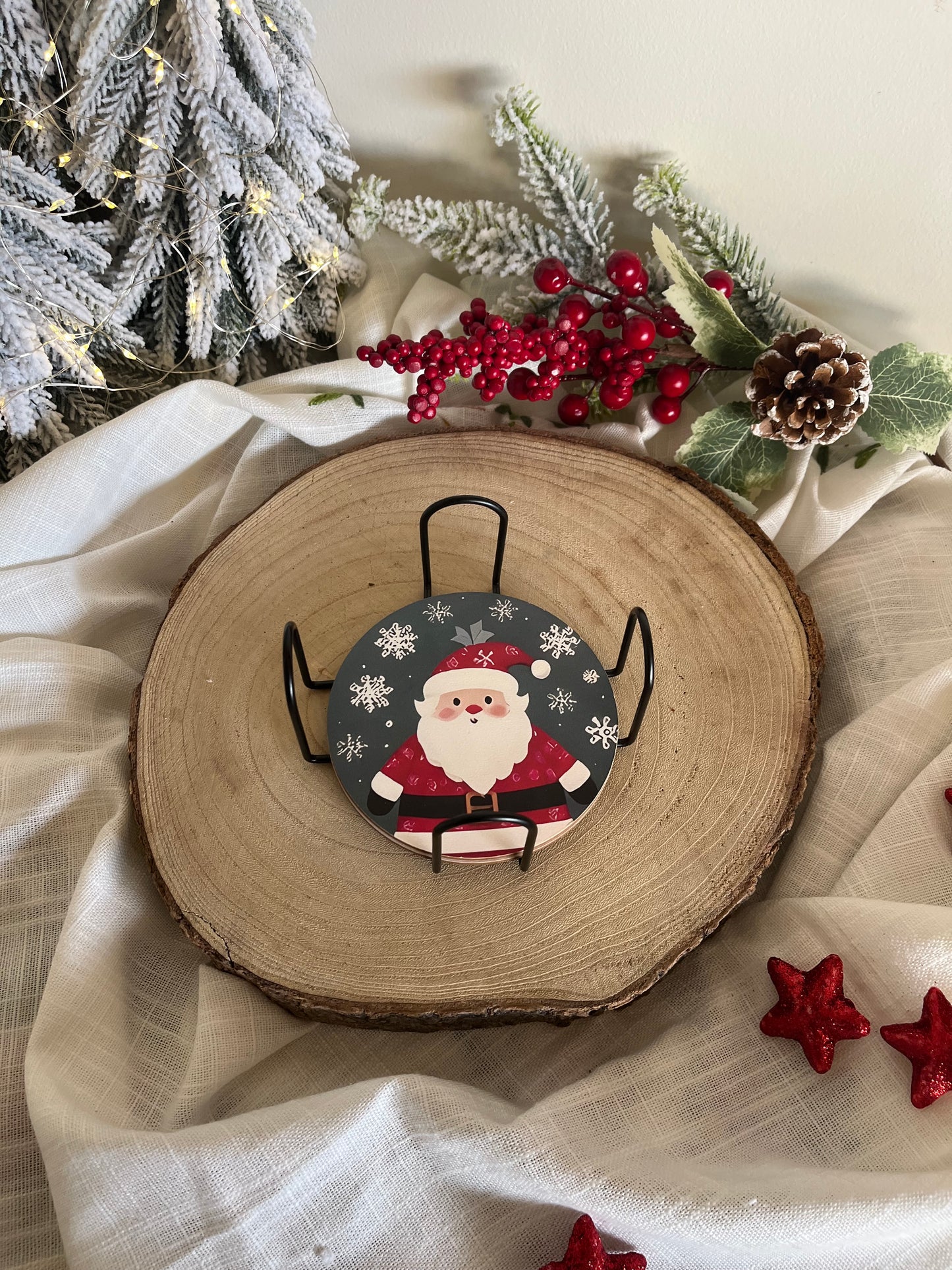 Christmas 6 Coasters & Stand Set